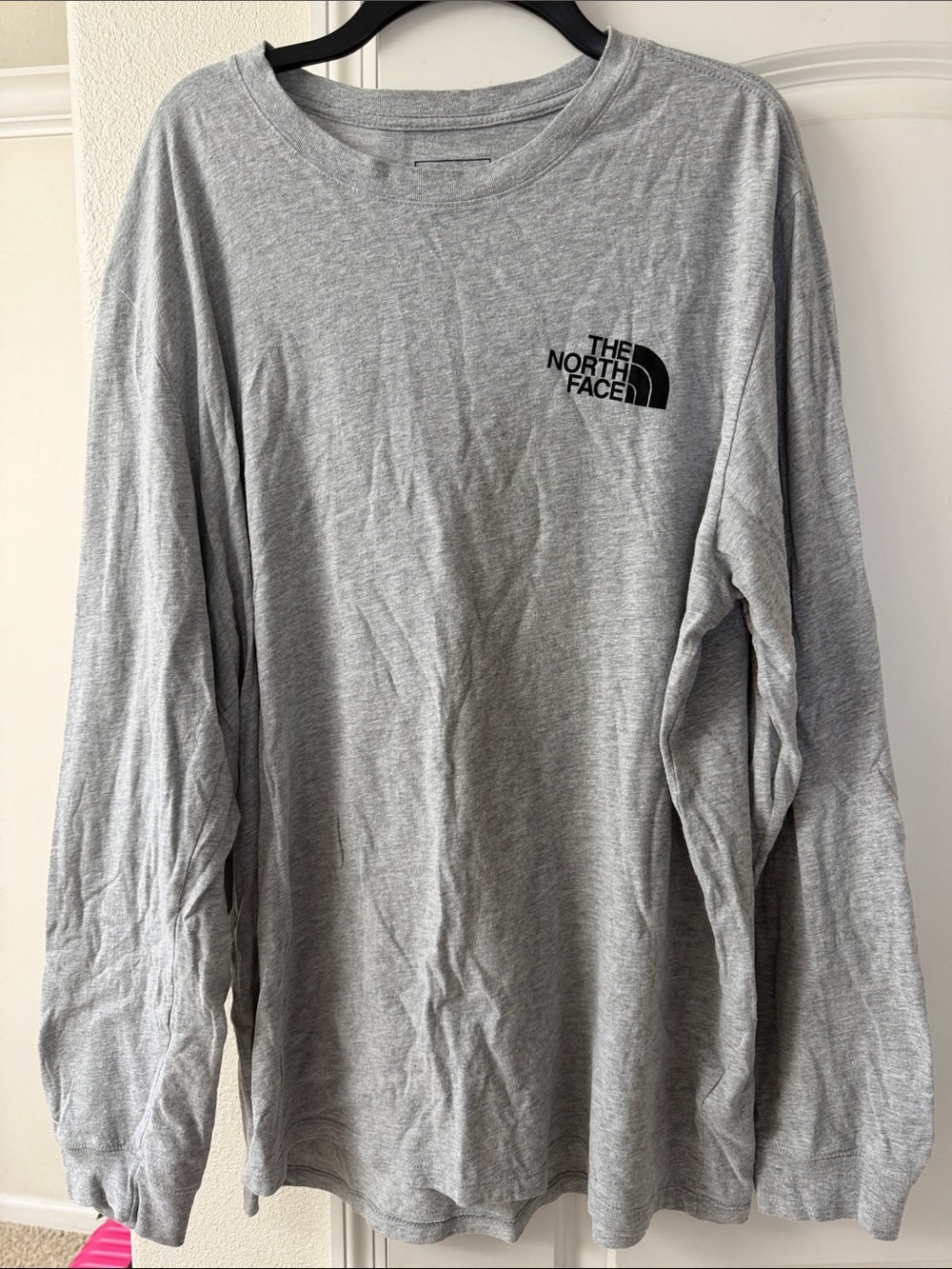 The North Face Men's Long Sleeve Crew Tee — Light Gray with Black Logo